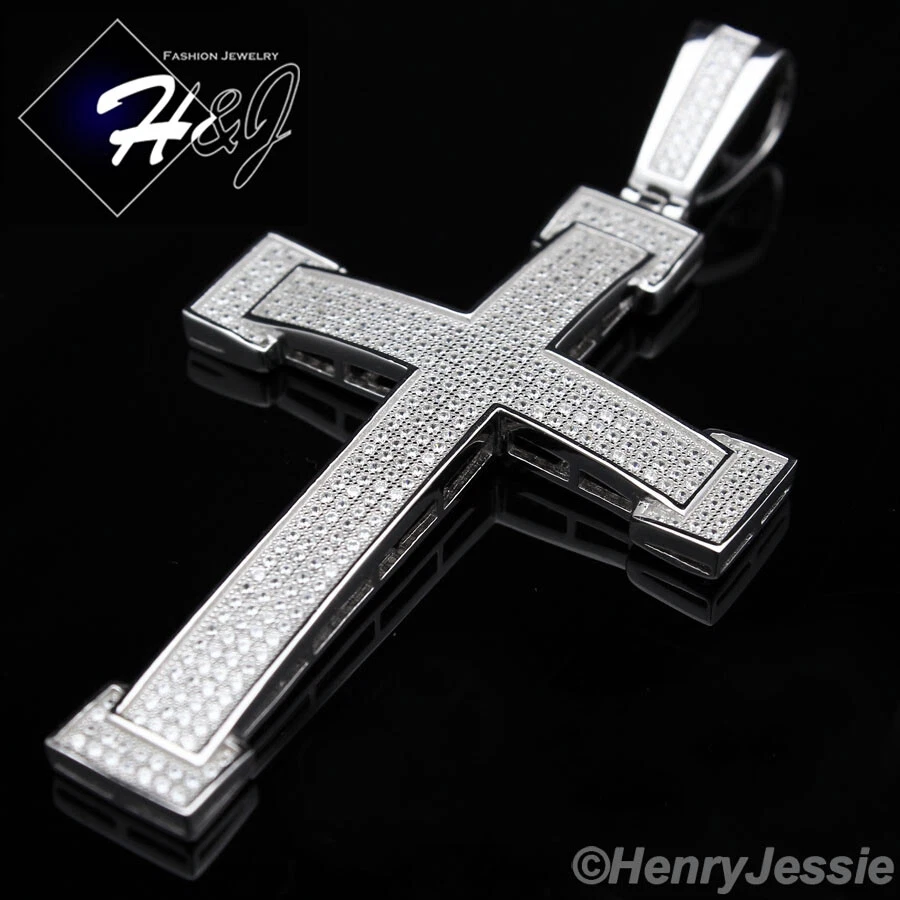 COLGANTE CRUZ GRANDE 3D CIRCONITA CÚBICA BLING PLATA ESTERLINA 925 SÓLIDA PARA HOMBRE*SP14 Foto 2 de 4