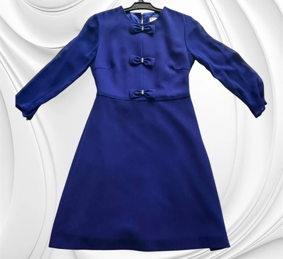 TED BAKER Bow Detail Long Sleeves Blue Short Dress Ted's Size 0 Ted US 0-2 - Image 3 of 4
