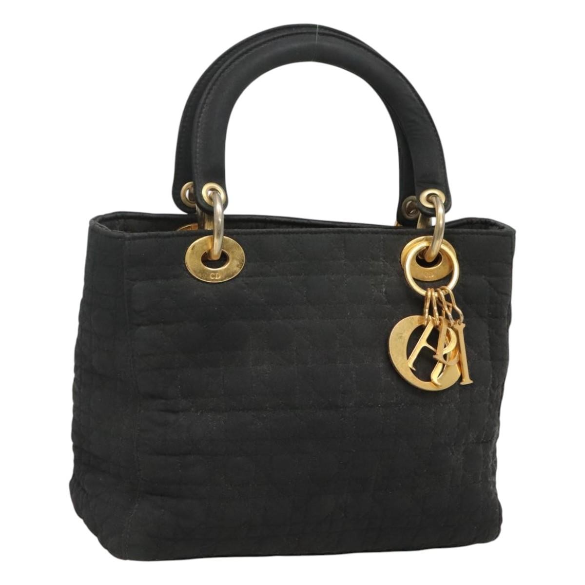 Christian Dior Canage Hand Bag Nylon Black Gold Auth ep8776