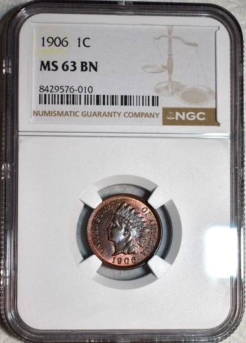NGC MS-63 BN 1906 Indian Head Cent, Attractively Toned w/ Accents of Red.