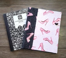 Fabric Covered Hardcover Notebook Composition Book Cover - Pink & Black Stiletto