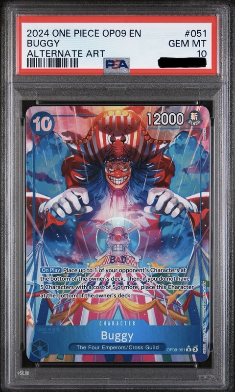 2024 ONE PIECE OP09-EMPERORS IN THE NEW WORLD ALTERNATE ART #051 BUGGY PSA 10