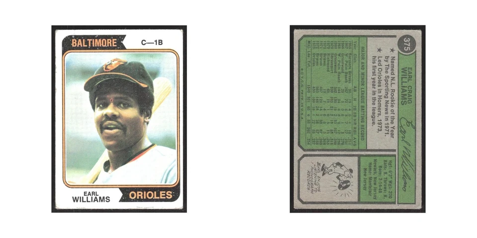 1974 Topps Earl Williams Orioles #375 - Image 3 of 3
