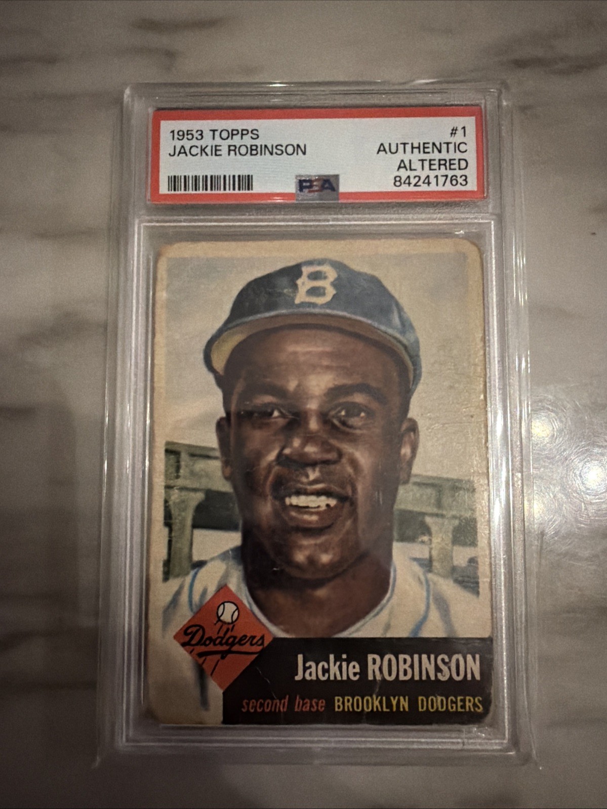 Jackie Robinson 1953 Topps PSA Authentic Altered #1 Looks Great view 1