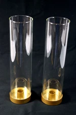 2 Elegant Glass Hurricane Candle Holders w/ 2 Gold Taper Candlestick Holders 12"