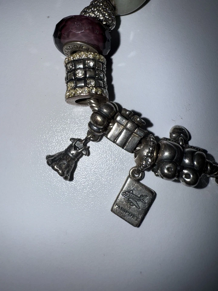 "Pulsera Pandora con 10 dijes plata esterlina pasaporte vestido corazón regalo 8""" Foto 3 de 4
