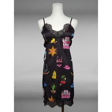 NWT Nasty Gal Western Lace Trim Nighty Slip Dress McBling Cowgirl Black Womens M