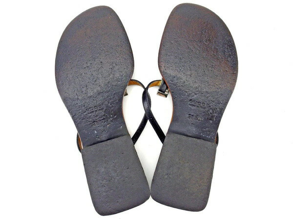 GUCCI Sandals Thong Logo Plate #36 Half C Black x Silver Ladies Brand High Brand thumbnail 5