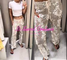 ZARA WOMAN NWT SS26 FLOWING SEQUINNED TROUSERS SILVER 4772/417/808