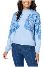 TWRHLL Christie Brinkley Women's Vintage MockNeck Sweater Blue