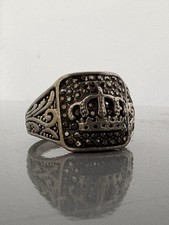 Men Vintage Crown Ring Silver Tone Ornate Band Size 13.25