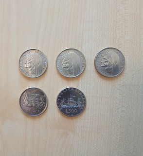 Monete 500 lire argento DANTE 1965 CARAVELLE BIGA Centenario Unità Italia 1961