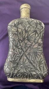 Antique Sterling & Glass Decanter Pinch Bottle In A Bamboo Motif 8” See Photos