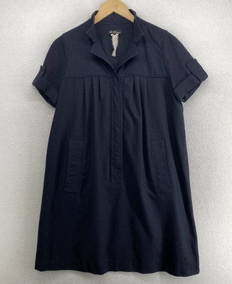 ETOILE ISABEL MARANT Dress 3 L Wool Popover Pleated Shift Shirtdress Blue