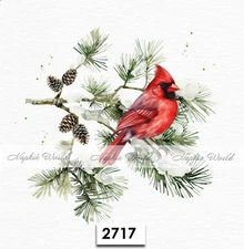 (2717) TWO Paper LUNCHEON Decoupage Art Craft Napkins - RED CARDINAL BIRD SNOW