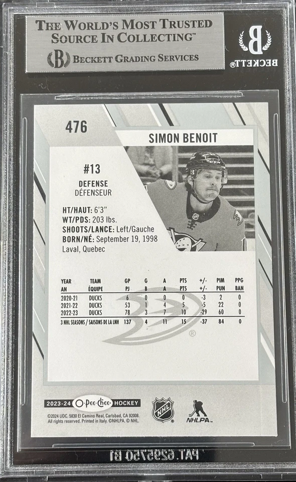 Simon Benoit Signe 2023-24 O-Pee-Chee Card #476 BAS Autograph Card Maple Leafs - Image 2 of 2