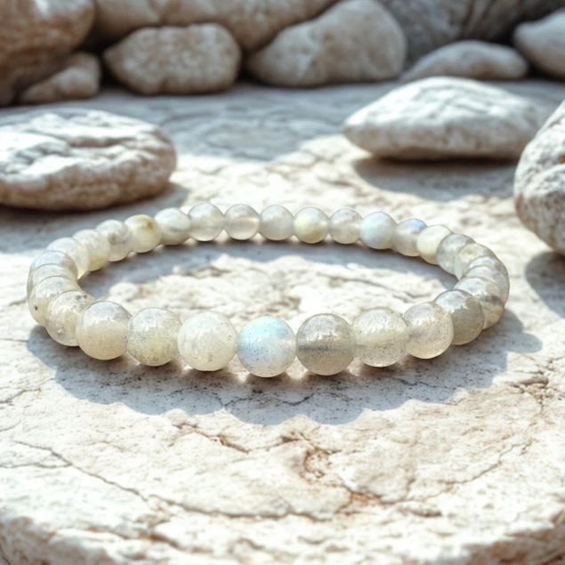 Natural Gray Labradorite Gemstone Beaded Bracelet 6mm Spiritual Unisex Jewelry - Image 2 of 4