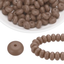 110Pcs Silicone Beads 14mm Lentil Rubber Focal Beads Bulk, Coffee Brown