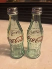 Mini Coca-Cola Green Glass Bottles Salt & Pepper Shakers Vintage Look Metal Lids