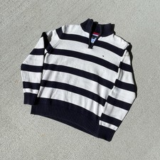 Teens Striped Tommy Hilfiger Navy Blue and White Sweater Size Large 14/16