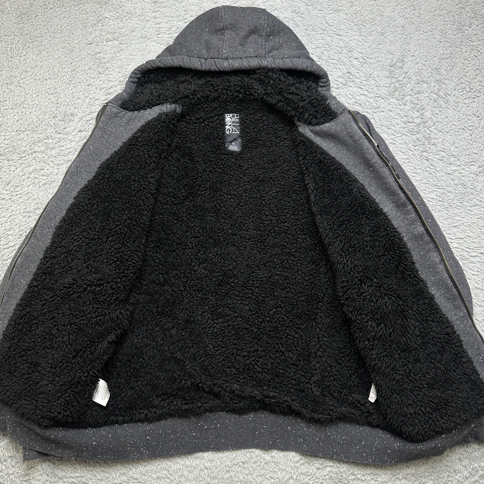 Billabong Sherpa Lined Hoodie Mens XL Gray Sweatshirt Jacket Full Zip Y2K image 6