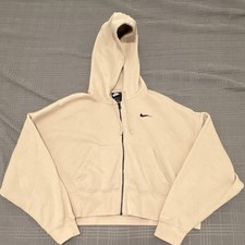 Nike Sportswear Women's Beige Full Zip Fleece Hoodie S Pockets Logo
