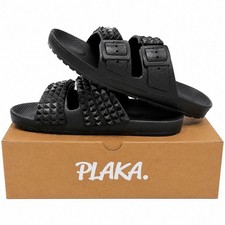 PLAKA Genesis Dragula Black Studded Slide Sandals Size 8