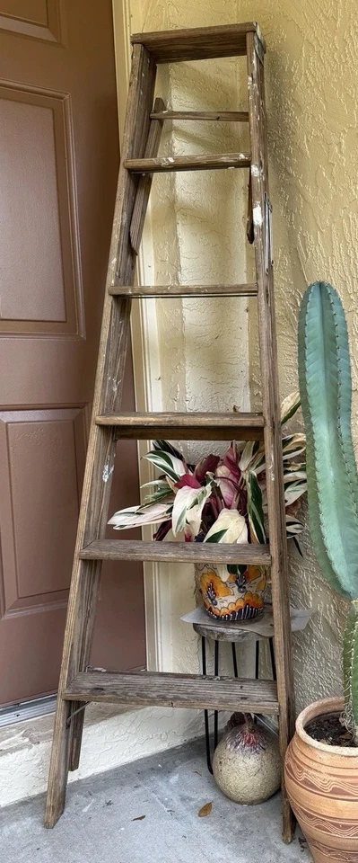 6 Hand-Made Vintage Wood Folding Step Ladder Rustic Decorative Antique Farmhouse - Image 3 of 4