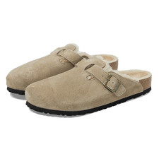 Birkenstock Boston Taupe Suede Shearling Footbed Lining Clog Women  s Shoes