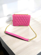 Pink Crossbody Handbag Quilted Design Fold over Closure with Gold Chain
