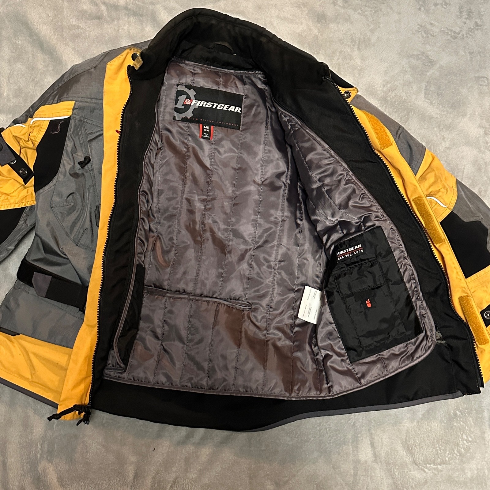 FirstGear Kathmandu Men’s Med Adventure Touring Jacket Armor Lined Gray Yellow