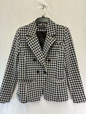 Womens Houndstooth Blazer M Black White Double Breasted Career Jacket