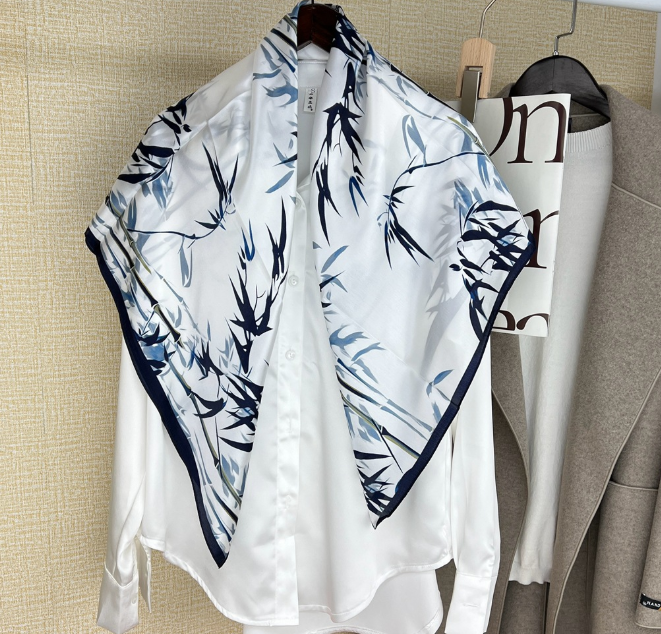 100% Silk Mulberry Square Scarf Bandana 35'' bamboo Print Neckerchief Wrap Women