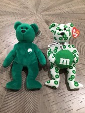 2 ~Ty BEANIE Babies, M &M Green 2008 & ERIN 1997 GREEN BEAR