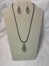 Halloween Skeleton Hand Adjustable Faux Leather Necklace Earrings Set Silver