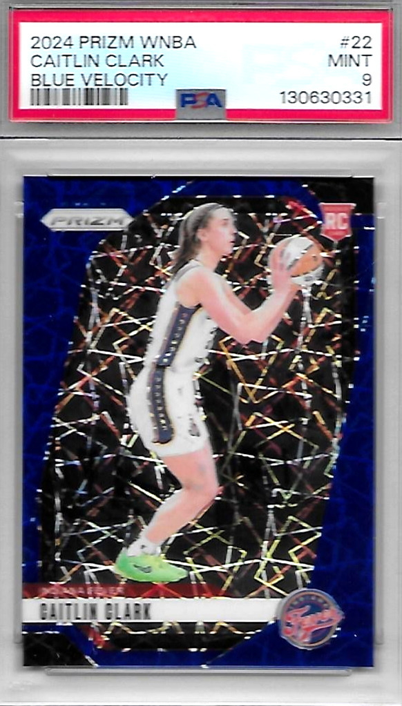 2024 PANINI PRIZM WNBA CAITLIN CLARK RC BLUE VELOCITY ROOKIE REFRACTOR PSA 9