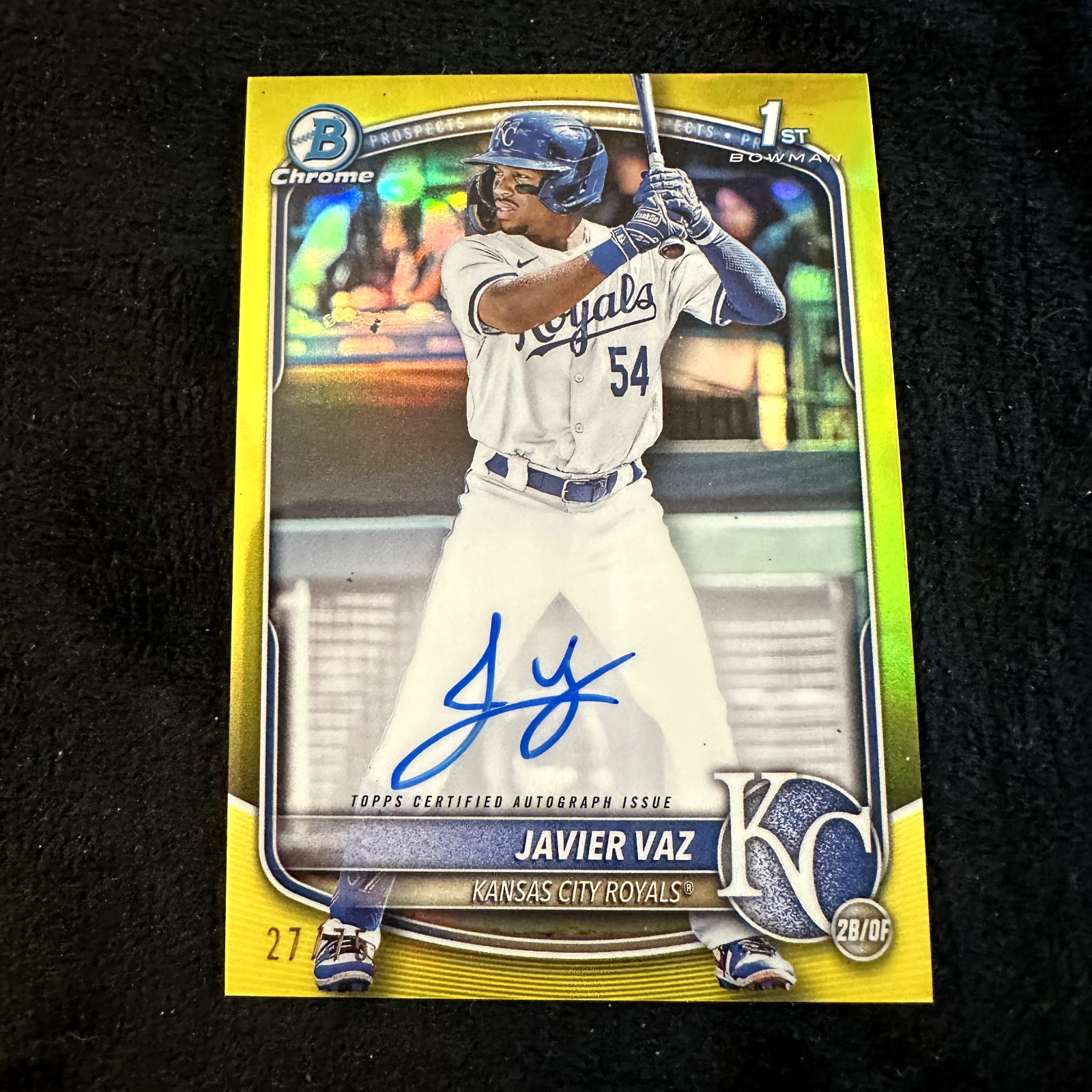2025 Bowman Chrome 1st Auto Javier Vaz Royals True Yellow /75
