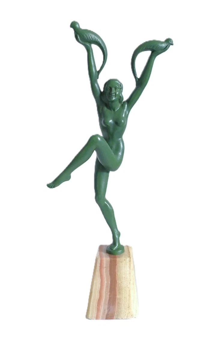 Statue Sirène En Bois Sculpté à La Main - Style XXème Siècle - Art Asiatique Vintage