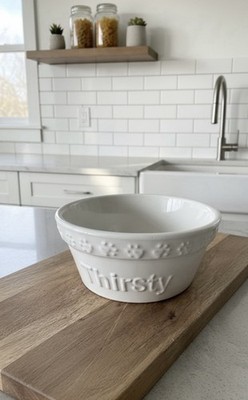 Signature Housewares ''Thirsty'' Water Food Pet Bowl - White | Paw Prints