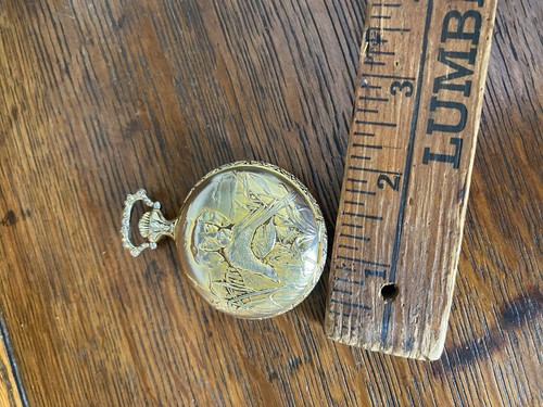 Vintage Andre Rivalle 17 Jewel Yellow Gold Plated Arto Deco Pocket Watch Hunting - Picture 5 of 5