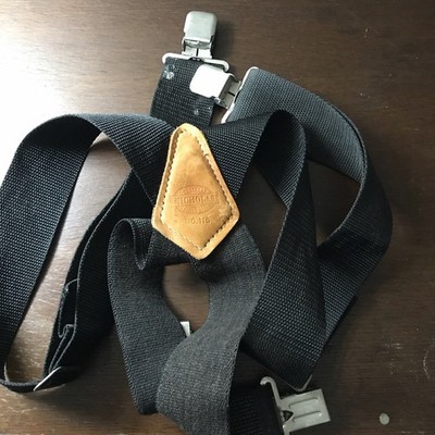 Nicholas No 115 Suspenders Black Made in USA Leather Back Heavy Duty
