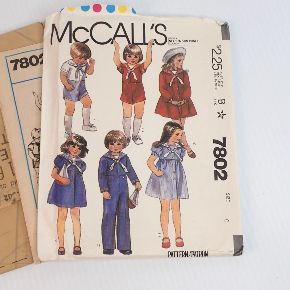 McCalls Vintage Sewing Pattern 7802 Toddler Child Size 6 Sailor Suits - Image 2 of 4
