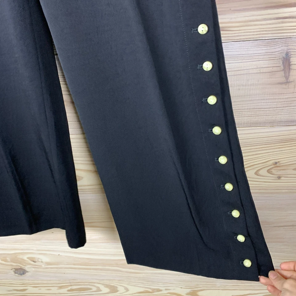 Pantalones Leifsdottir para mujer 12 pierna ancha tiro alto botón lateral negro Foto 2 de 4
