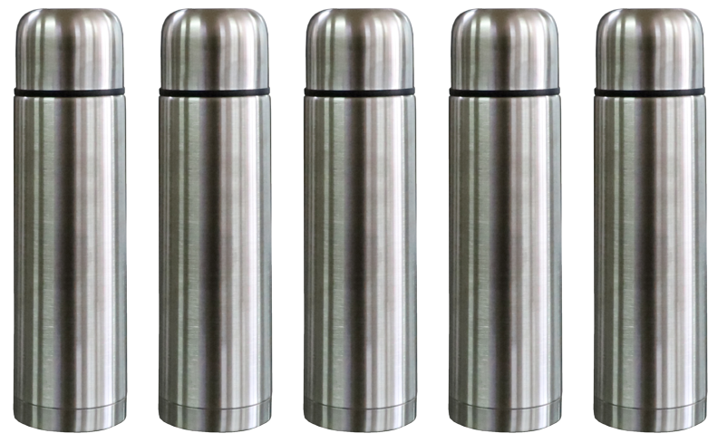 5x basiks Stainless Steel Vacuum Flask Hot Cold Tea Drink Camping Travel - 500ml