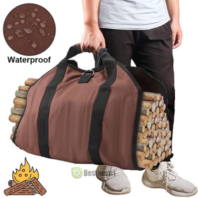 Heavy Duty Firewood Log Carrier Bag Waxed Canvas Waterproof for ...