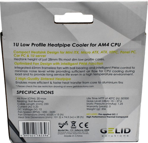 Gelid 1U Lo Profile Kühler Universal AM 4 CPU für AM4 Board NEU/NEW - Afbeelding 3 van 5