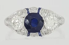 3.19 CT Antique Art Deco Sapphire Old Euro & Mine Cut 14K white Gold Over Ring