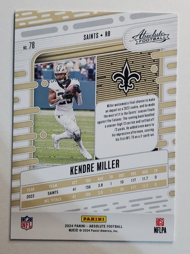 2024 Absolute Retail #78 Kendre Miller ~ New Orleans Saints - Picture 2 of 2