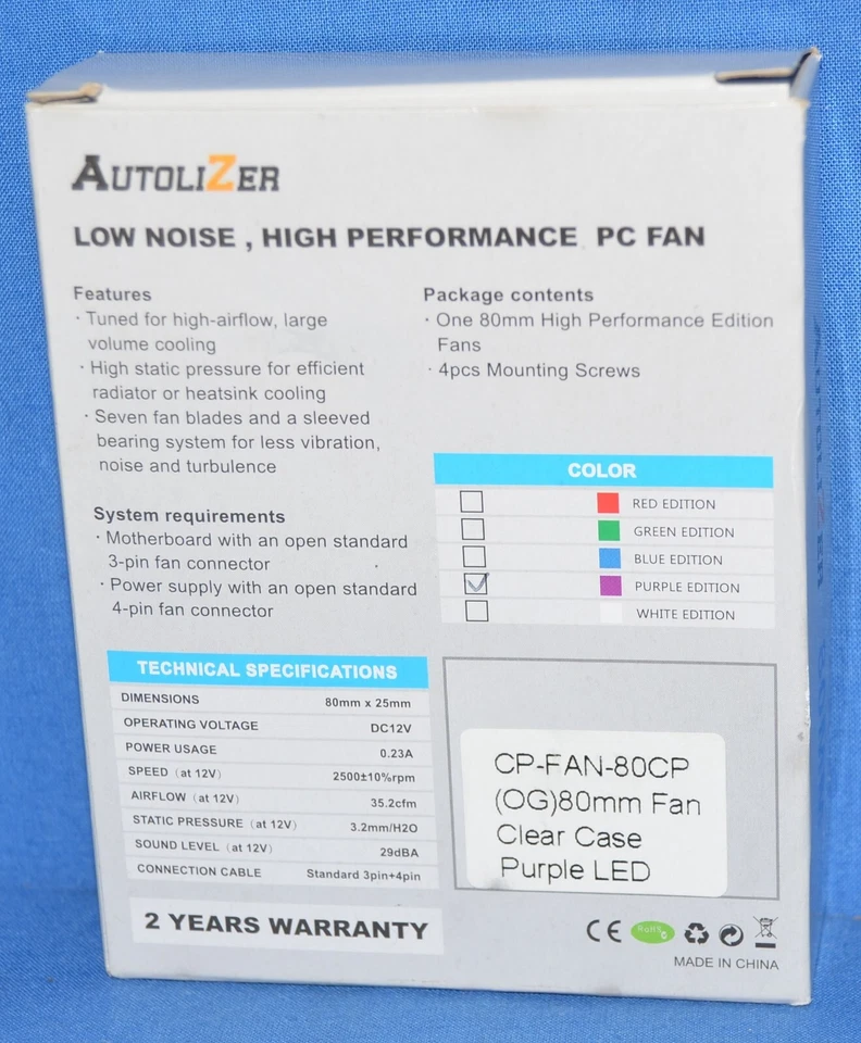 AutoliZer 80mm x 25mm Low Noise High Performance PC FAN - Image 2 of 2