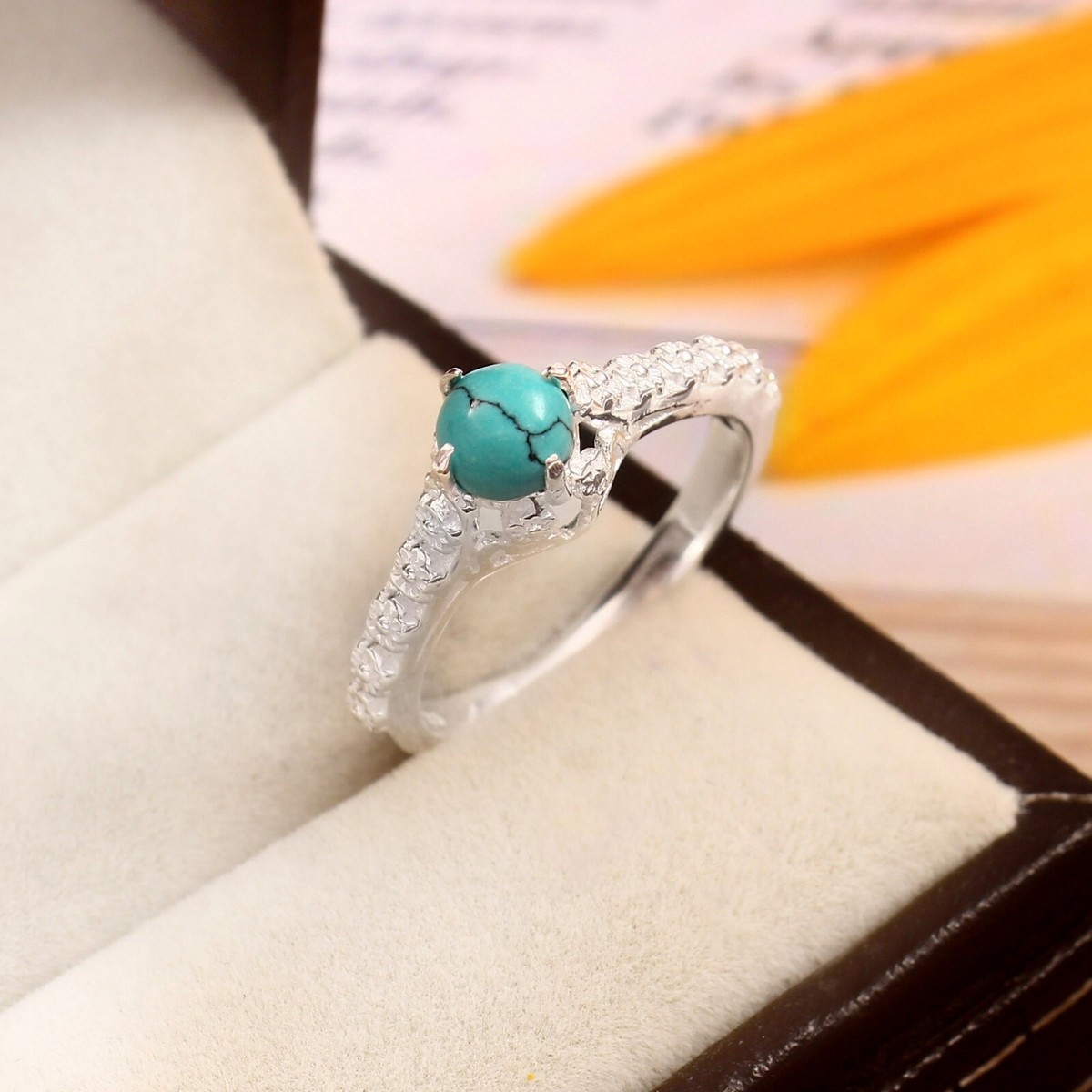 ct Round Cut Turquoise Women's Engagement Ring in 925 sterling silver
